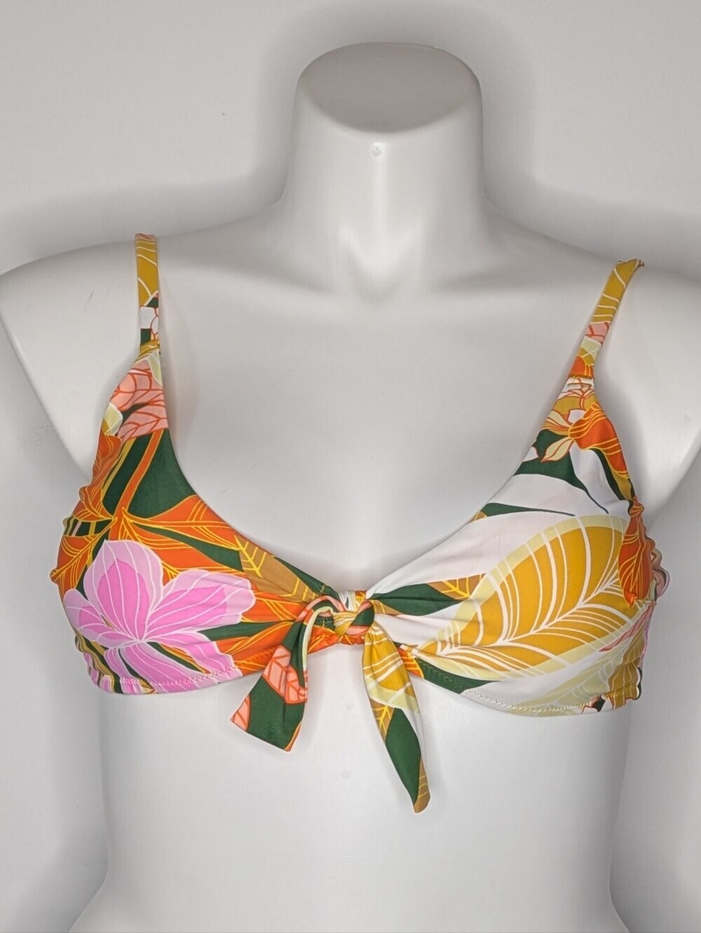 Aerie Orange Pink Tropical Floral Triangle Padded Bikini Top XL
